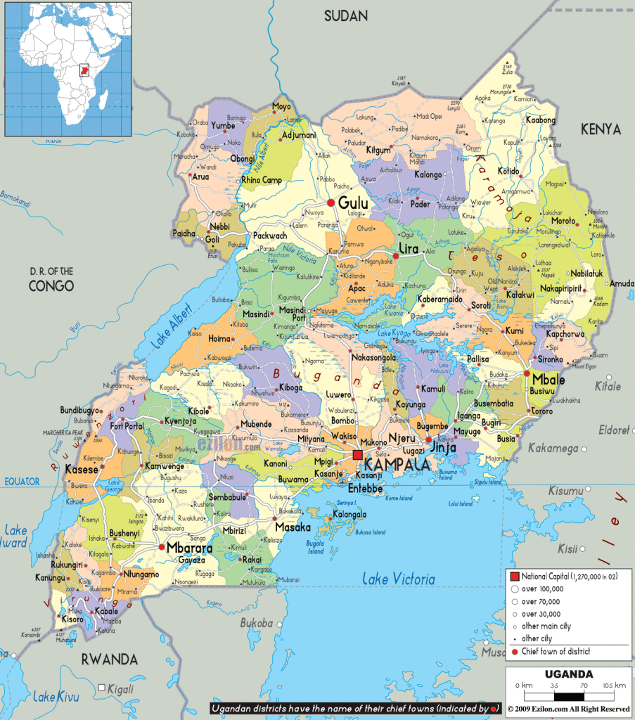 Landkaart Uganda